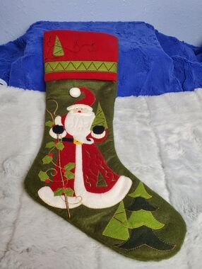 Prima Creations Santa Clause With Cane & Trees Christmas Stocking